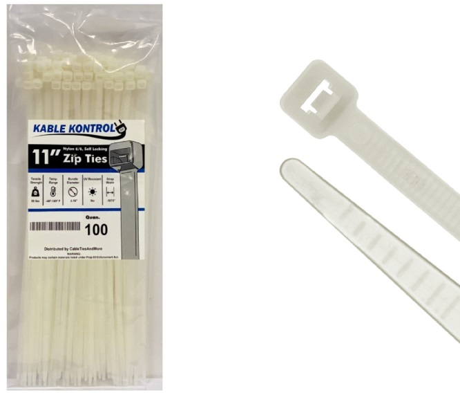 kable-kontrol-cable-zip-ties-11-inch-natural-nylon-50-lbs-tensile-strength-100-pack-ct262;;;