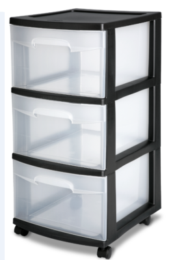 DRAWER/CART-3-12.5" WIDE-WHEEL CLEAR/BLACK - Image 1