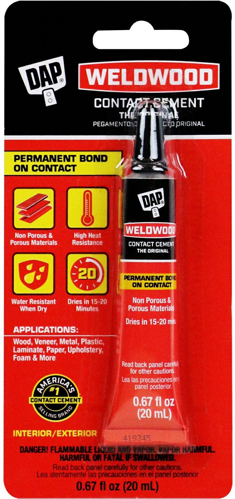DAP CONTACT CEMENT .67 fl oz CARDED Lee Distributors