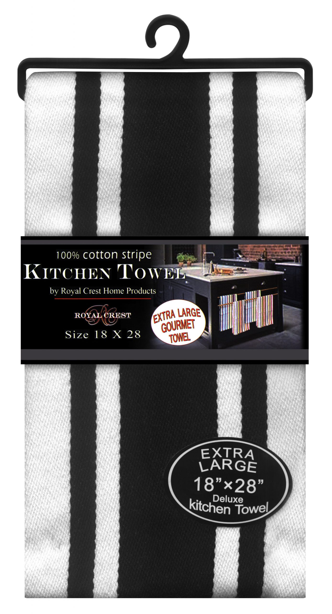 KITCHEN TOWEL WOVEN STRIPED BLACK/WHITE 18″x 28″ Lee Distributors