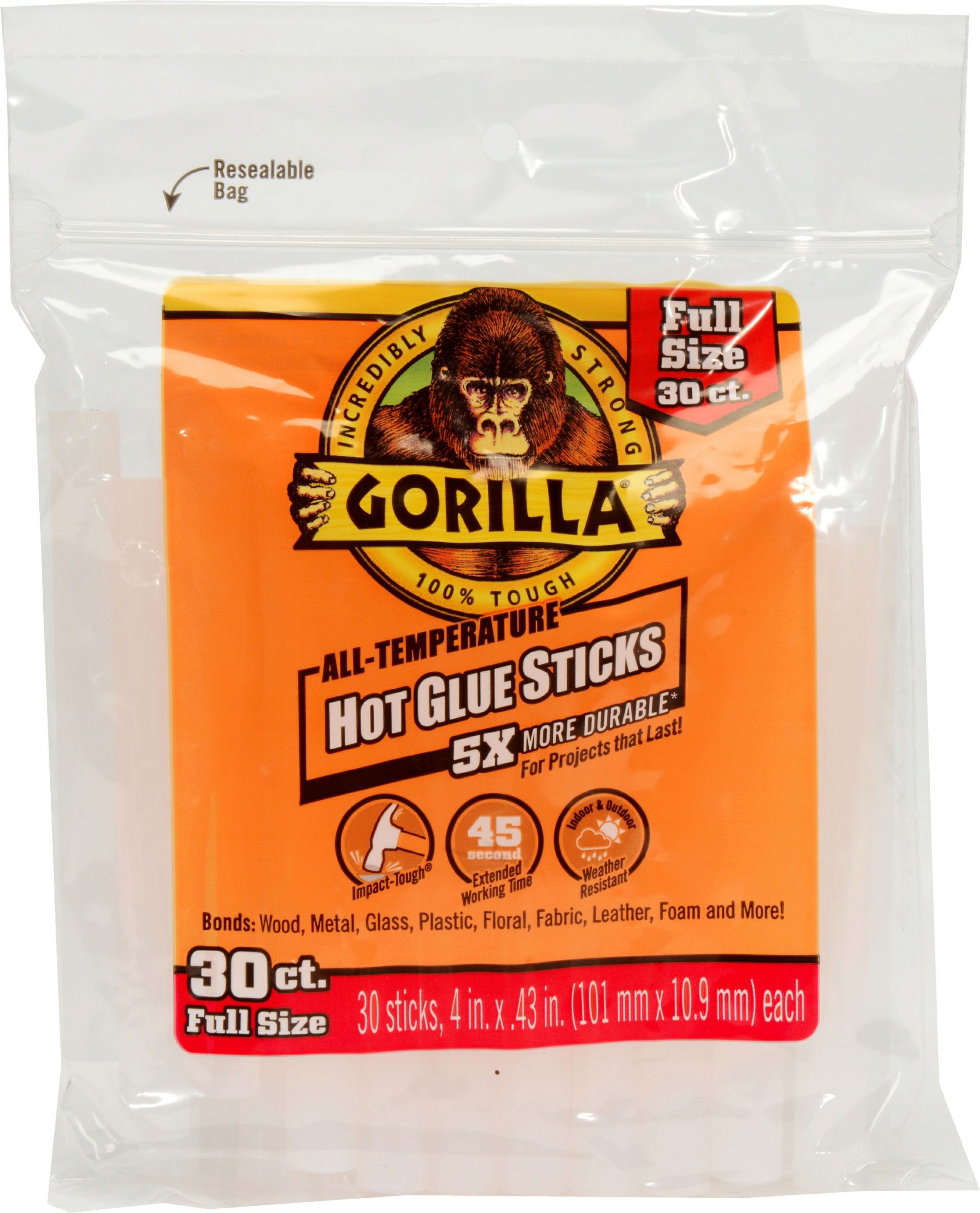 GORILLAHOT GLUE STICKS 4″ REGULAR30ct Lee Distributors