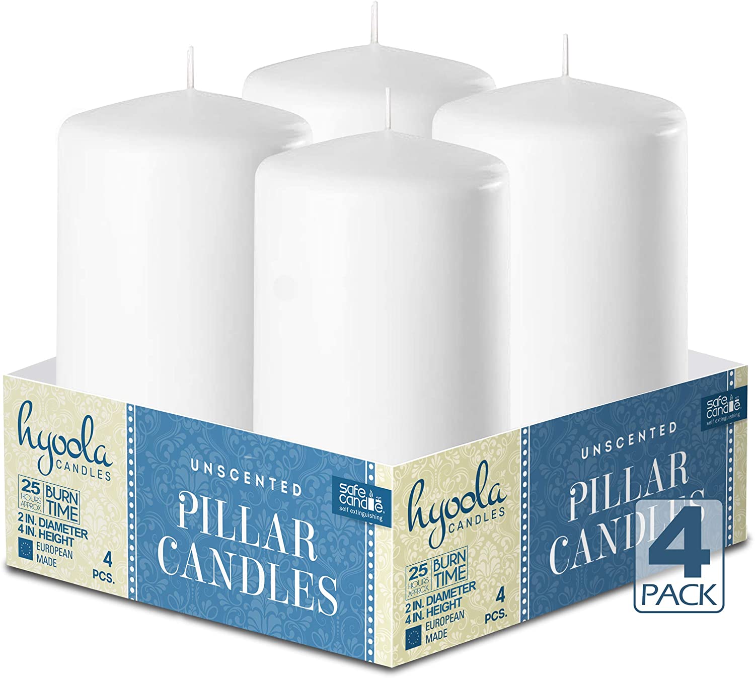 PILLAR CANDLE 4″ TALL 4 PACK WHITE Lee Distributors