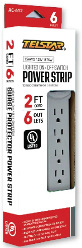 POWER STRIP-6/PLUG W/SURGE- 2' CORD