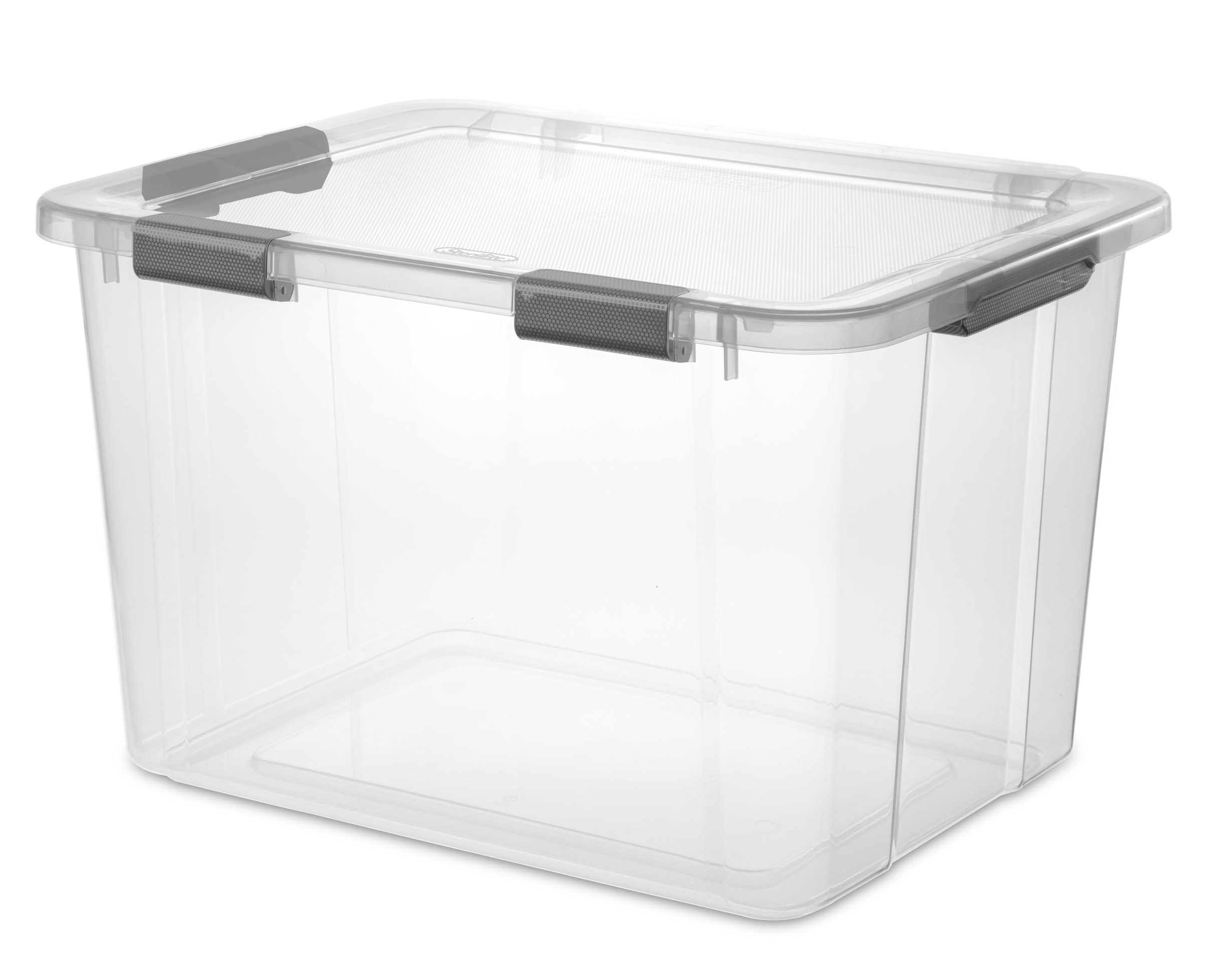 STORAGE BOX w HINGED LIDS 80 QT w/GRAY LATCHES Lee Distributors