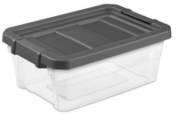 STORAGE STACKER LATCH BOX - 16 QT. CLEAR w/GRAY LID
