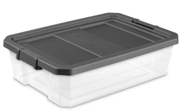 STORAGE STACKER LATCH BOX 40 QT. CLEAR w GRAY LID Lee Distributors