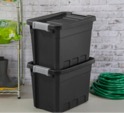 STORAGE STACKER H.D.TOTE BOX- 76 QT. BLACK w/GRAY LATCHES - Image 3
