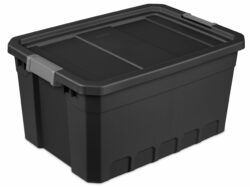STORAGE STACKER H.D.TOTE BOX- 76 QT. BLACK w/GRAY LATCHES - Image 1