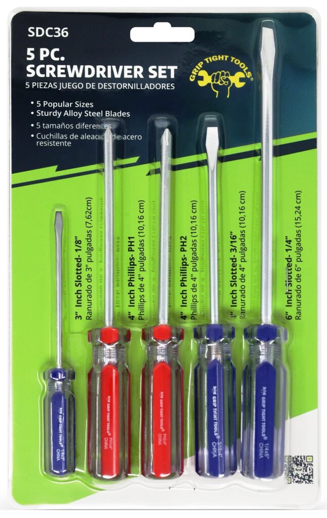 5 pc. SCREWDRIVER SET COMMON SIZES Lee Distributors