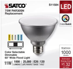 PAR30SN -5 COLOR SELECT DIMABL 75 watt EQUIVALENT (11 watt)