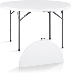 TABLE/FOLDING-PLASTIC - ROUND 48" FOLD-IN HALF