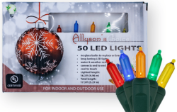 50 LED LIGHT SET-  MULTI  GREEN WIRE - BOXED TRAY