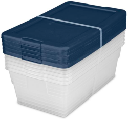 STORAGE BOX CLEAR w-BLUE TOP- 6 qt PACK OF 5